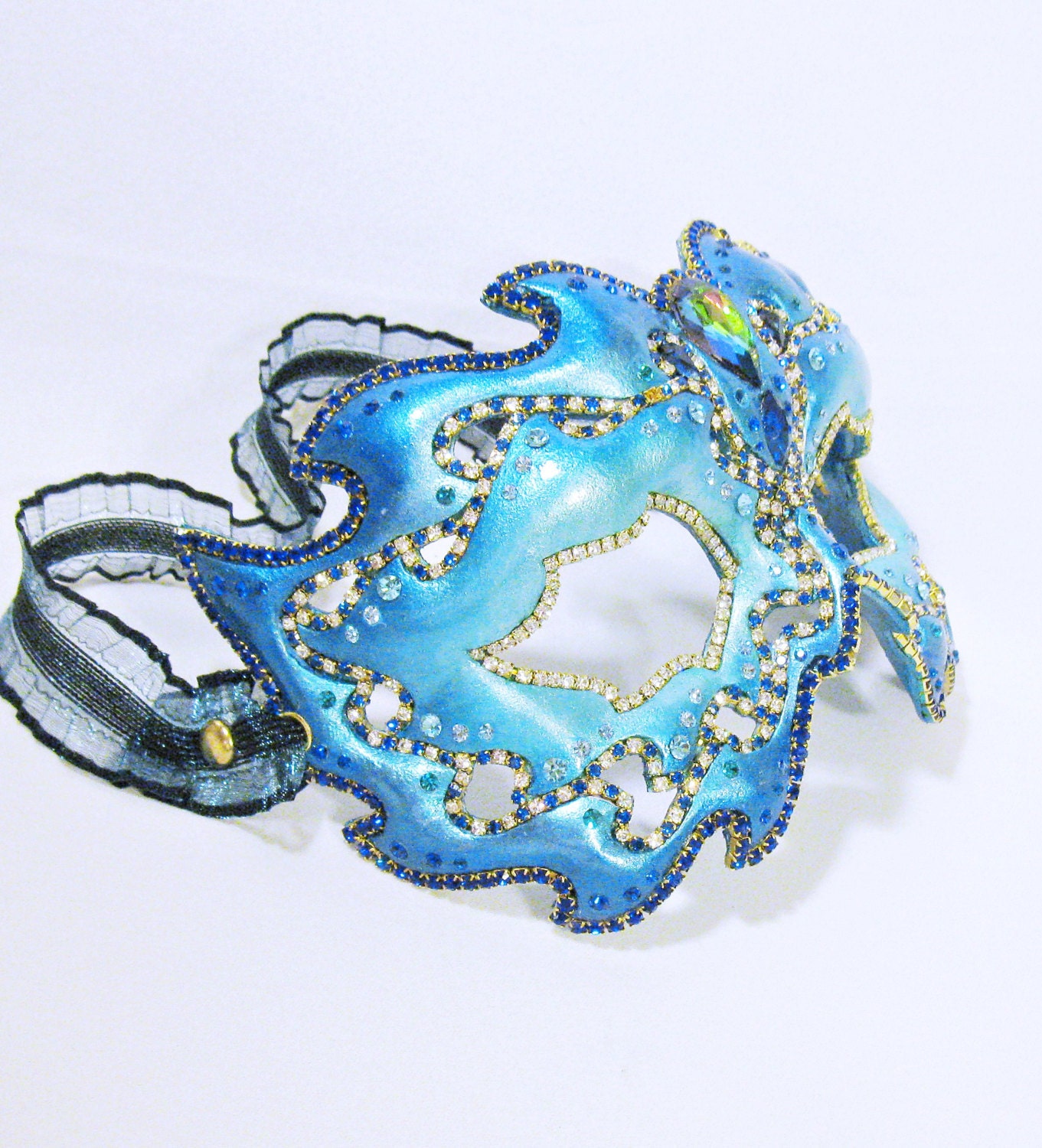 Masquerade Mask Teal Filigree Rhinestone by BejeweledMasquerade