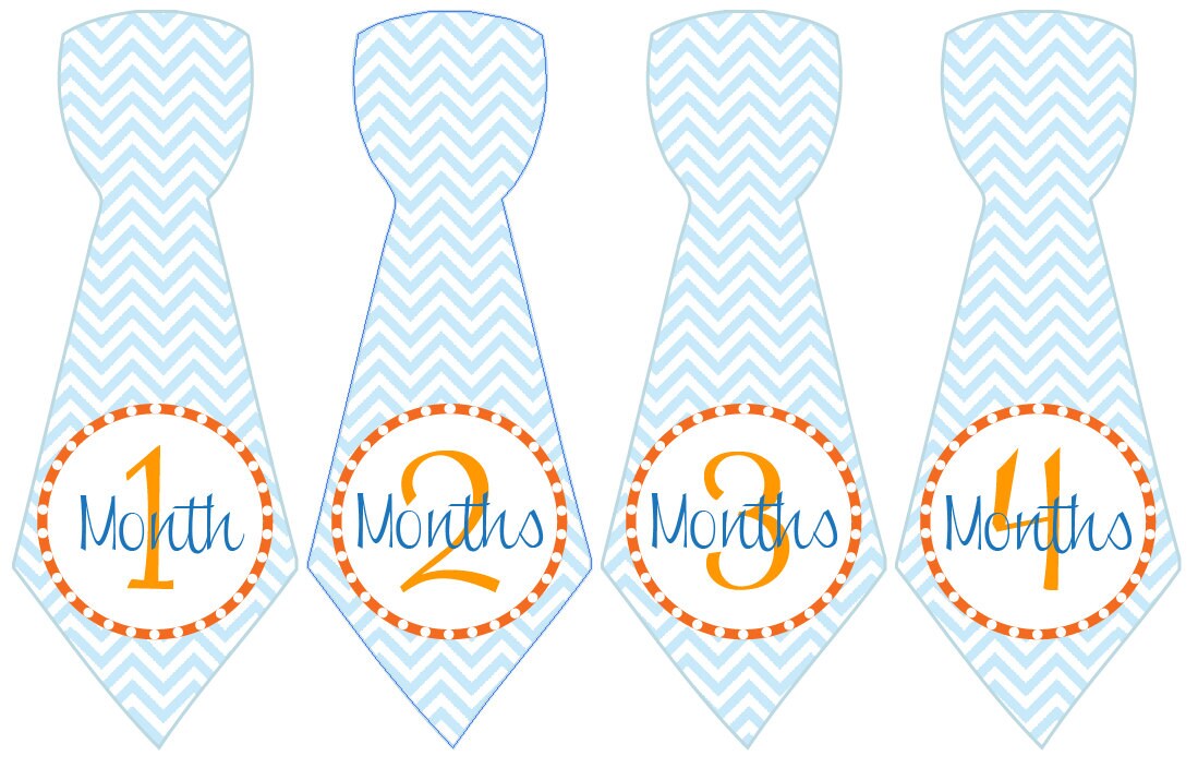 Baby Month Stickers Boy Monthly Stickers Sky Blue Orange Chevron Preppy Tie Month Stickers Monthly Boy Baby Shower Gift Tim-T Il_570xn