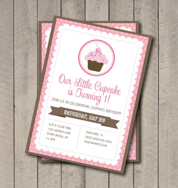 Cupcake Birthday Party Invitation - Pink & Brown Cupcake Invite - Digital Printable Invite - Cupcake Invitation - Sweet Shoppe Il_570xn