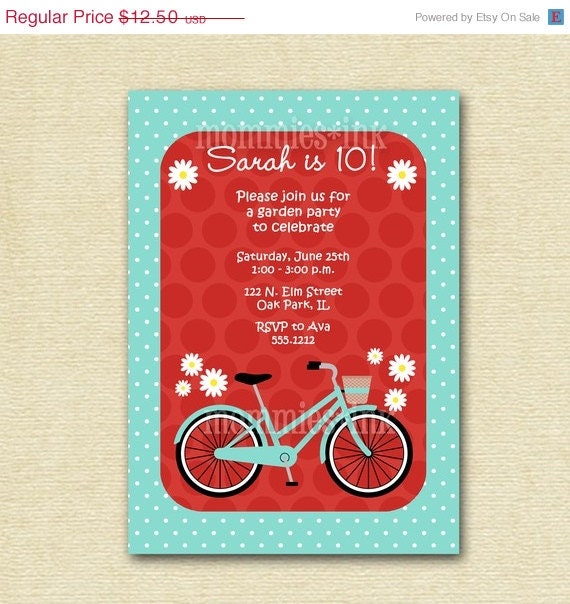 HOLIDAY SALE 10% off Vintage Bicycle and Daisies Birthday Party Invitation - PRINTABLE Invitation Design Il_570xn