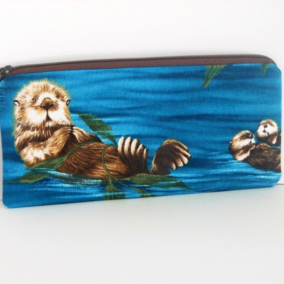 Sea Otter Pencil Pouch Long Zipper Pouch by OceanPatch on Etsy