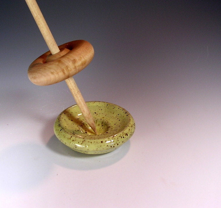 Ceramic spinning bowl pottery spindle support by WillowTreePottery