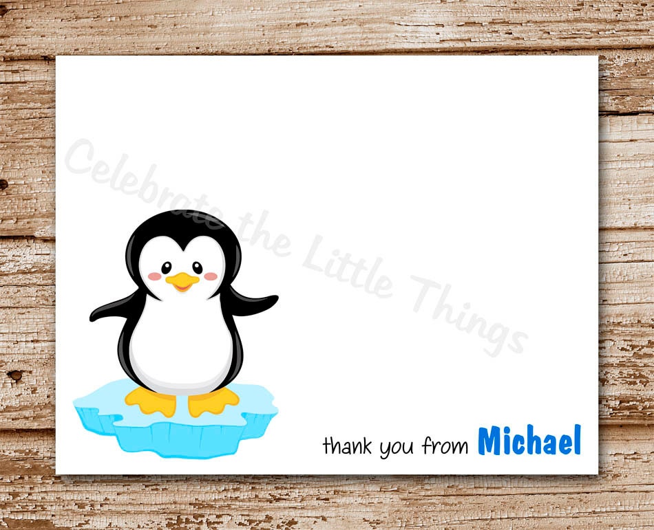Set of 8 / Penguin Note Cards / Personalized Stationery / Thank You Cards Il_570xn