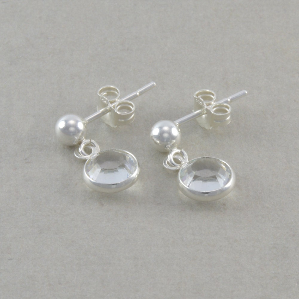Little Girls Earrings, Sterling Silver, clear crystal earrings, flower ...