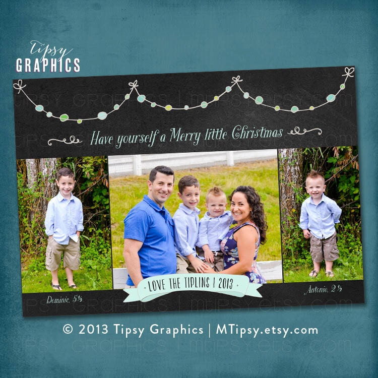 Chalkboard Garland. Modern Multi Photo Holiday Card. Any text, for 1 or more photos. By Tipsy Graphics Il_570xn