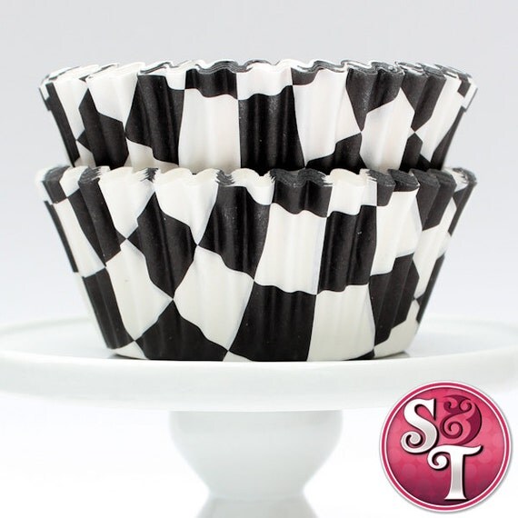 Black GREASEPROOF Checkered Baking Cups Cupcake Liners - Quantity 50 Il_570xn