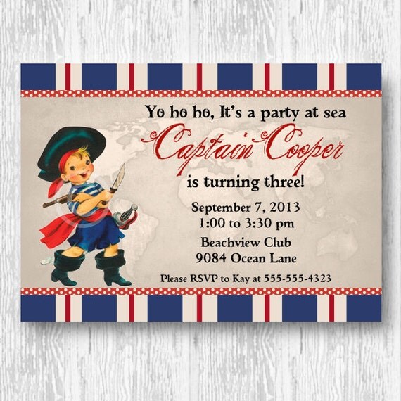 Vintage Pirate Printable Invite for Baby Shower or Birthday Party DIY Non Photo Invitation by BeeAndDaisy Il_570xn