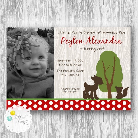 Woodland Animals Invitation for Birthday Party or Baby Shower - DIY Printable Photo Invite by BeeAndDaisy Il_570xn