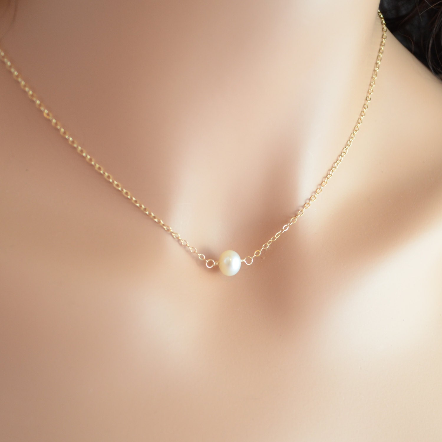 White Pearl Choker, Freshwater Pearl Necklace, Floating Necklace ...