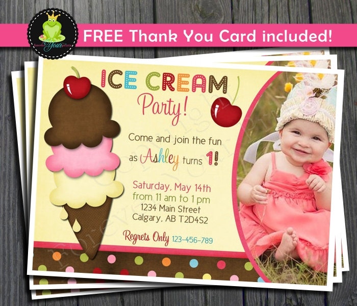 Ice Cream Party Invitation - FREE Thank You Card included Il_570xn