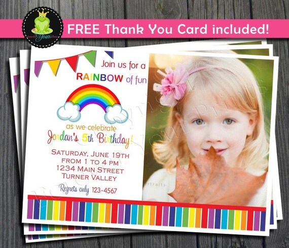 Rainbow Birthday Invitation - FREE Thank You Card included Il_570xn
