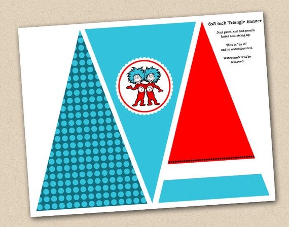 Thing 1 and Thing 2 Printable Banner Instant Download Il_570xn