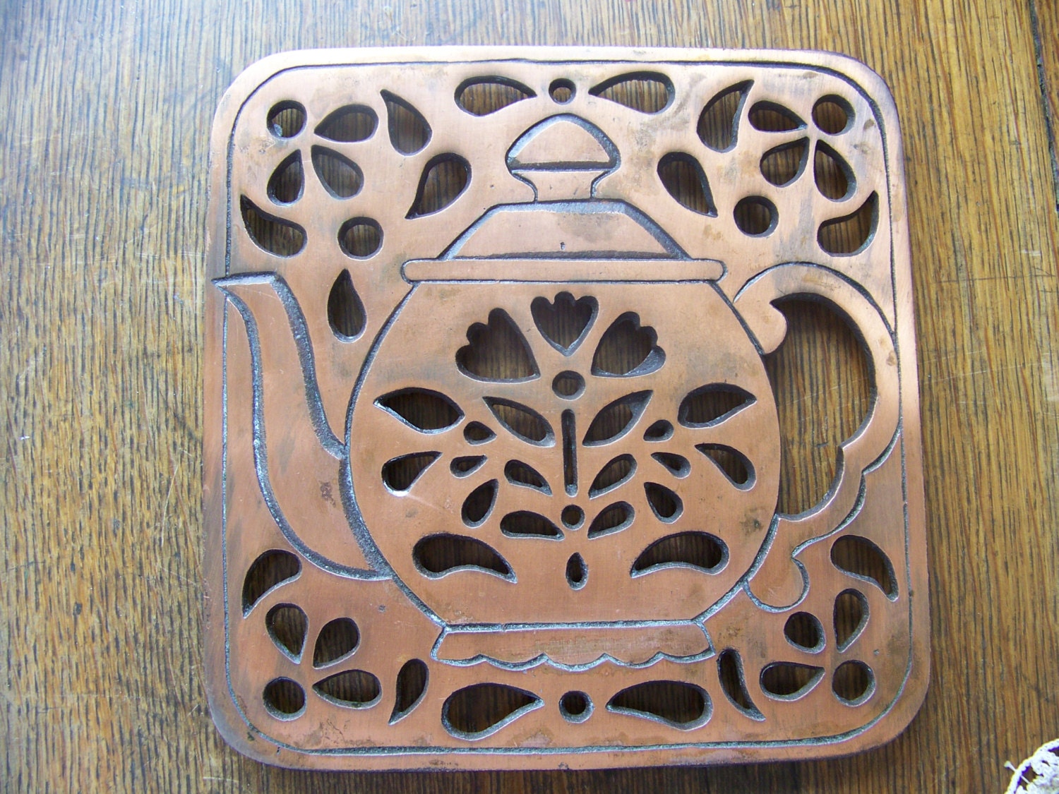 Vintage Copper Trivet Himark 1983 Trivets Teapot by cynthiasattic