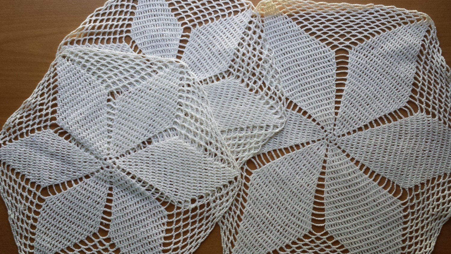 Three Beautiful Vintage Handmade Doilies, in Ivory Color