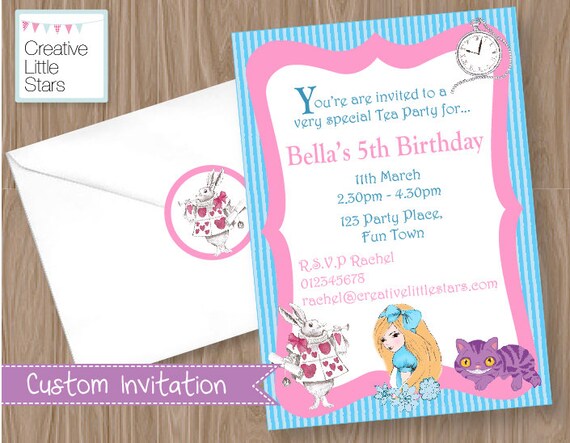 Alice in Wonderland Invitation - Custom 5"x7" Invite and envelope stickers Il_570xn