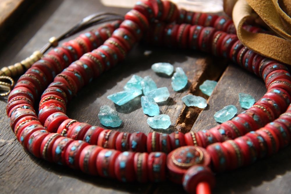 Silk Road Treasure / Coral, Turquoise / Red 13x7mm Rondelle Yak Bone Beads from Nepal / Boho Craft, Jewelry Making Supplies - WomanShopsWorld