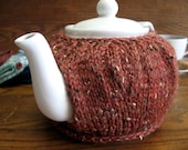 Autumn Red Tweed Knit Wool Teapot Cozy fits 6 cup teapot - WishingwellArt