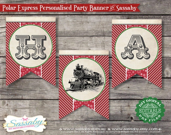 Polar Express Red & Green Birthday or Christmas Party Banner - DIY PRINTABLE FILE by Sassaby Il_570xn