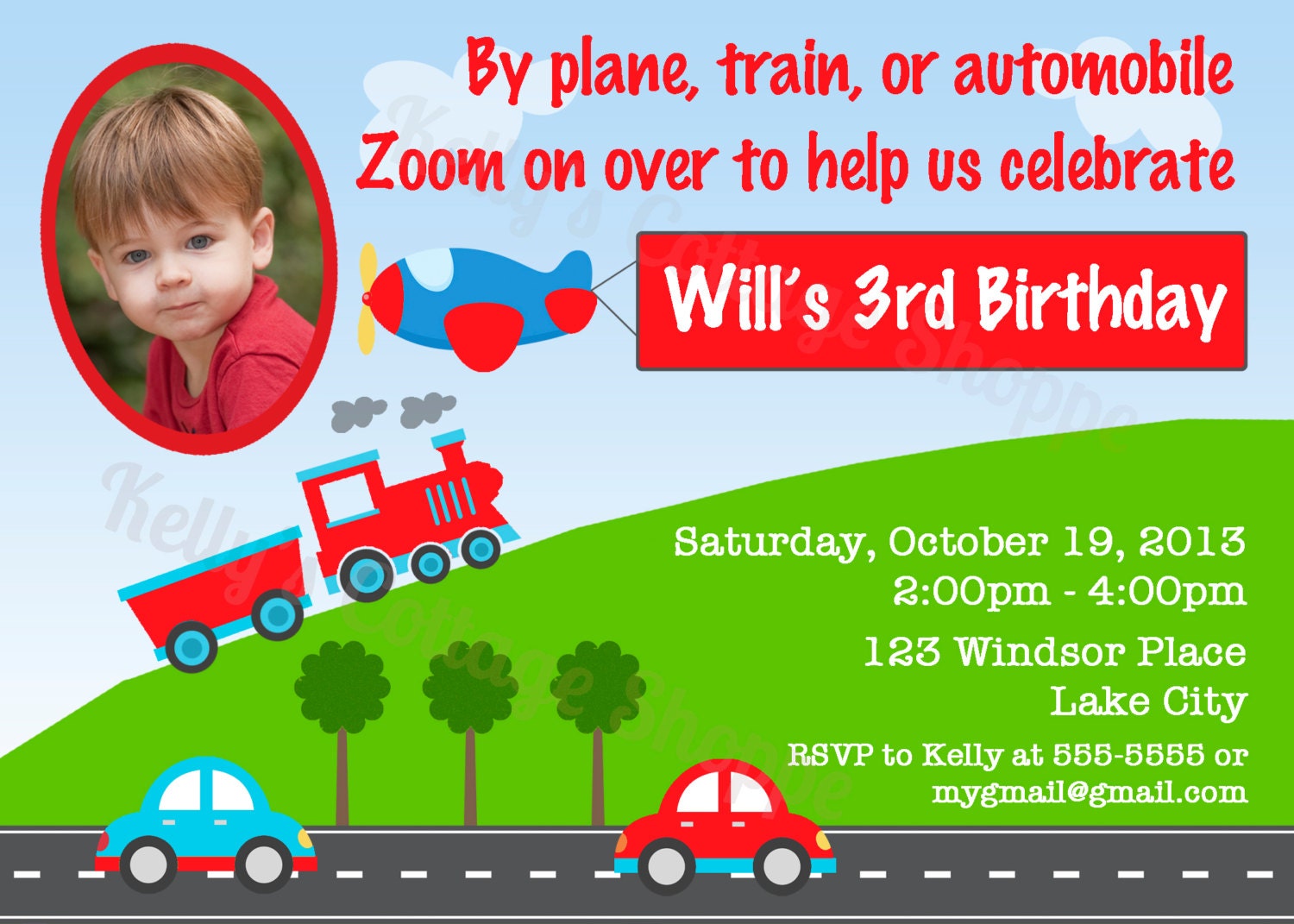 Planes, Trains, & Automobiles Photo Birthday Invitation.... Custom, Printable, Digital Il_570xn