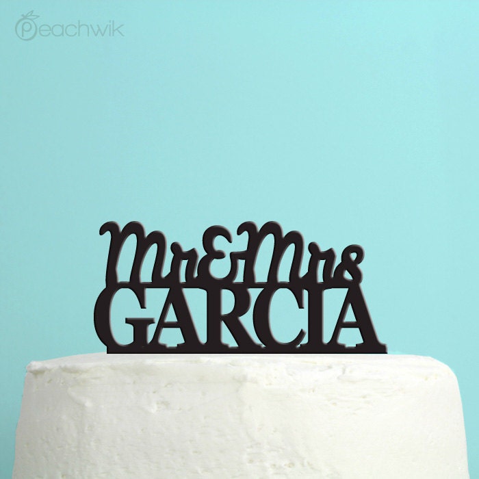Wedding Cake Topper - Personalized fancy script Cake Topper - Unique Custom Last Name Wedding Cake Topper - Peachwik Cake Topper - PT9