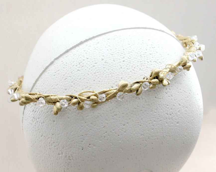 Gold Rustic Tiara Gold Twig Halo. Silver Berry.