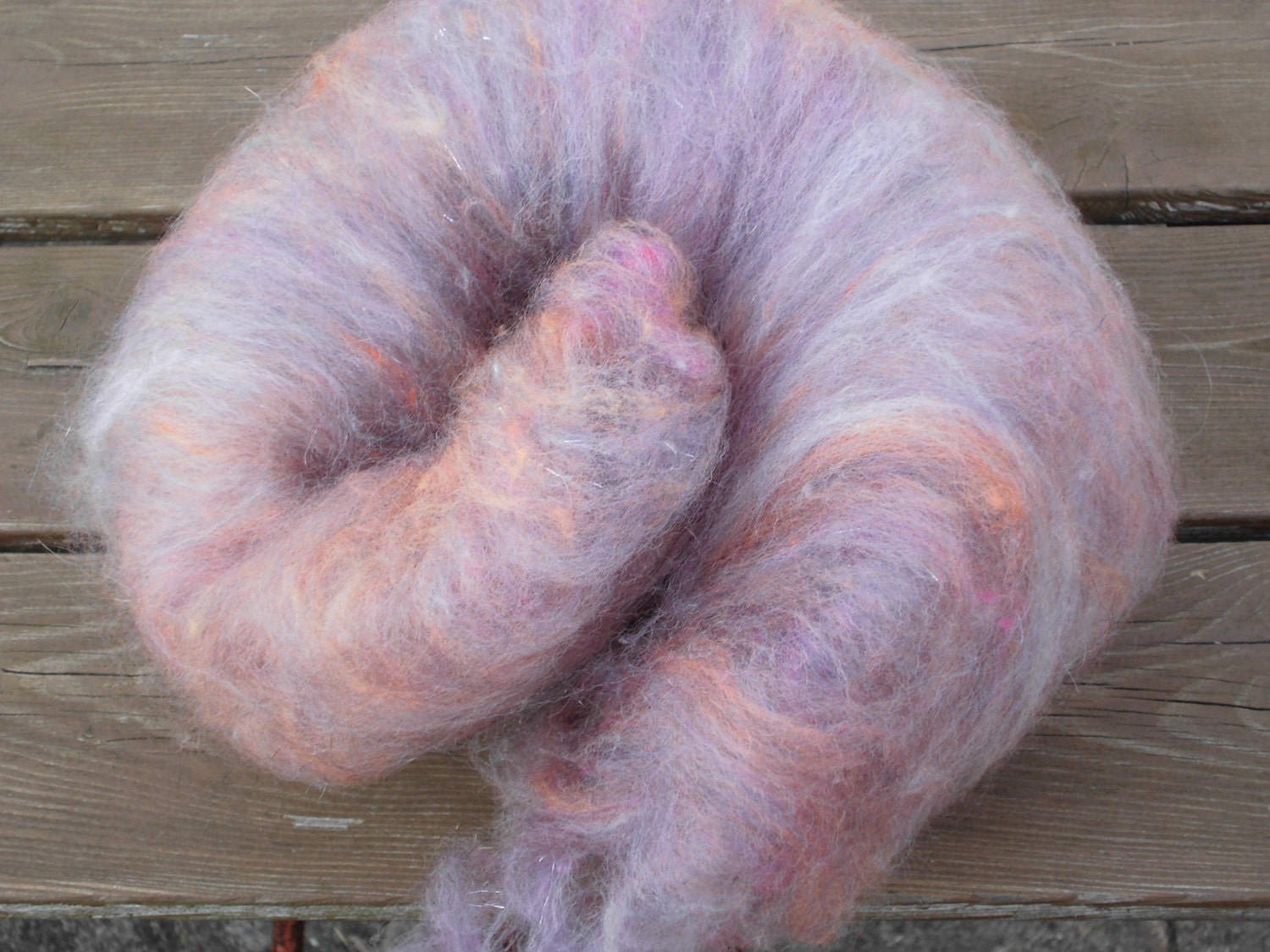 Drum Carded Hand Dyed Merino, Lambswool, Angora and Firestar for Sparkling Batt for Spinning or Felting "Candy Floss" - SussesSpindehjrne
