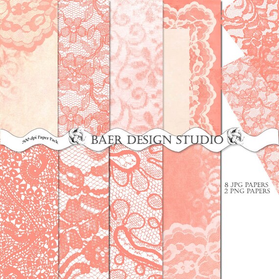 PERSIMMON LACE Digital Paper Coral Lace Paper by BaerDesignStudio