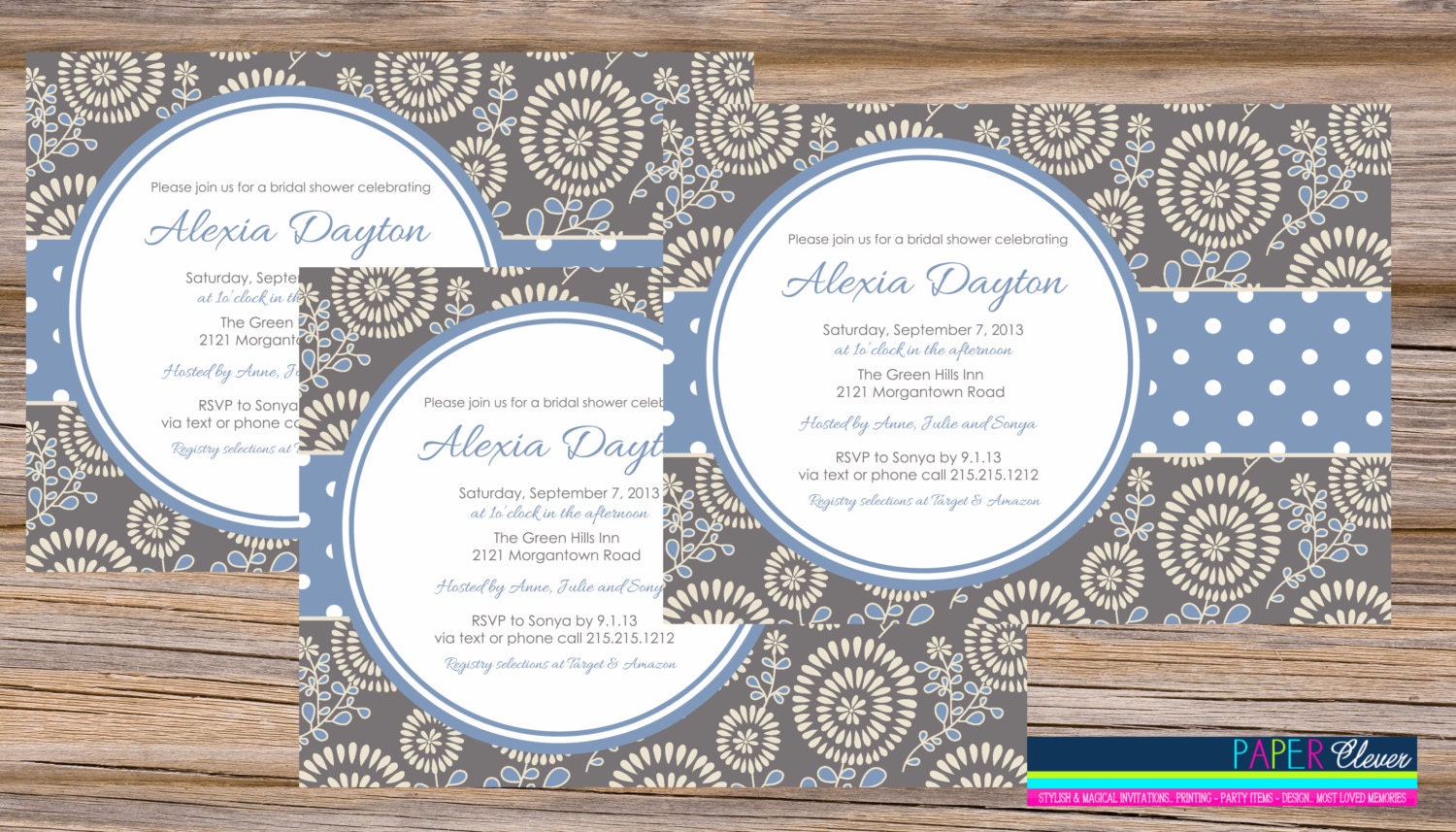 Bridal shower invitations, modern paisley, blue, brown - digital file, printable #210 Il_570xn