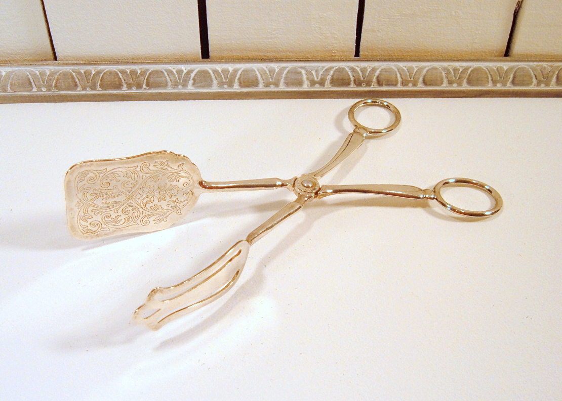 Silver Cake Tongs Serving Tongs Vintage Silver by FrogLevelFarm