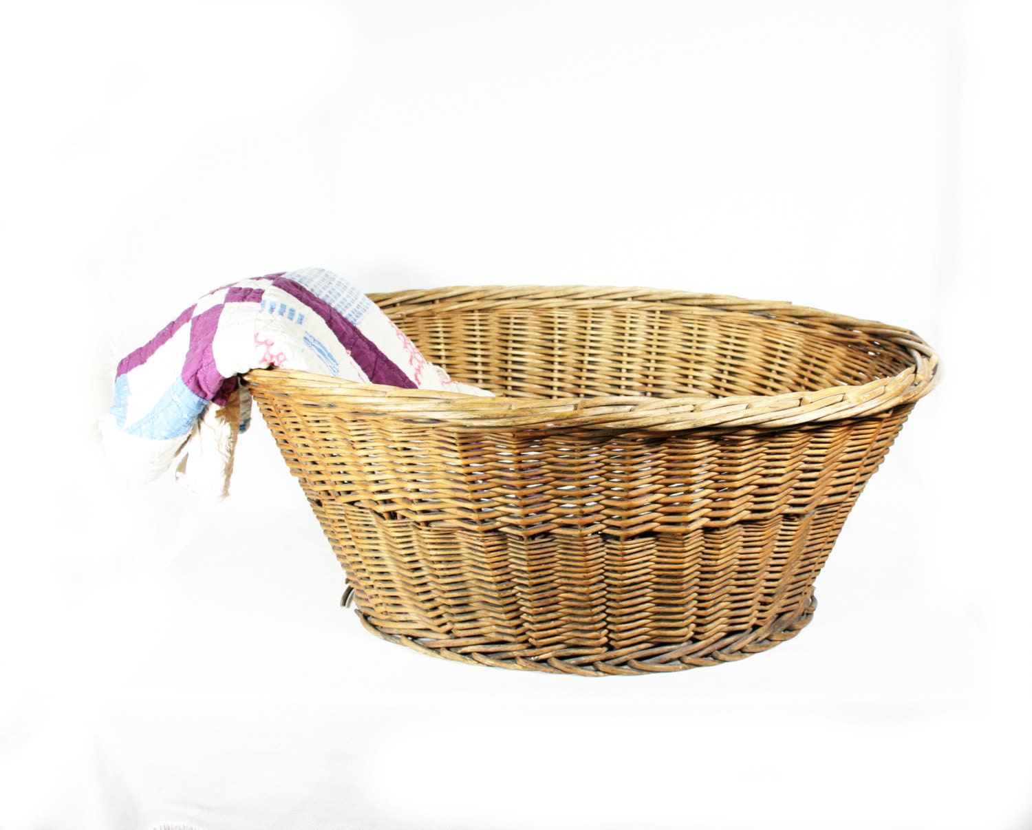 Antique Large Wicker Laundry Basket by vintagefindsetcetera