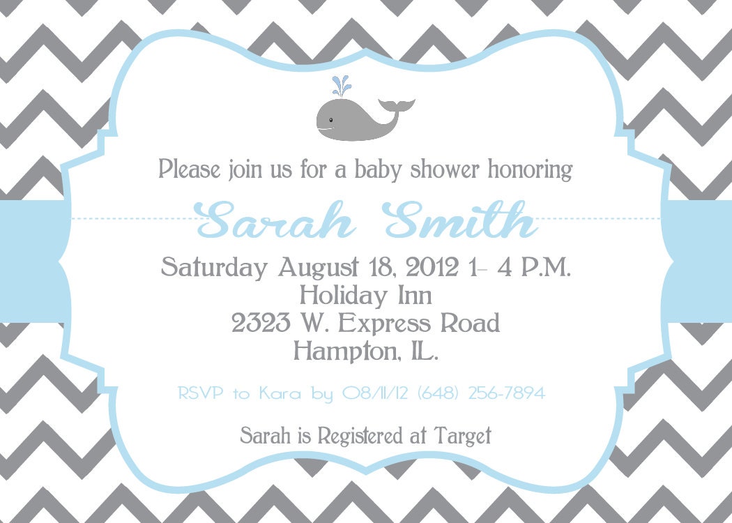 Printable 5X7 Blue & Grey Whale Baby Shower Invitation...by Party Like Paula Il_570xn