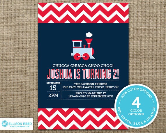 Train Invitation - Train Printable - Train Birthday Party - Chevron Invitation - Choo Choo Train - Boy Birthday - First Birthday Il_570xn