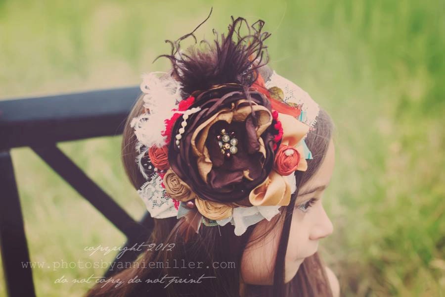 Children's Flower Headbands-Persnickety Fall 2013 Headband-Matilda Jane Headband-Brown and Pumpkin Headband-Fall Wedding - AvryCoutureCreations