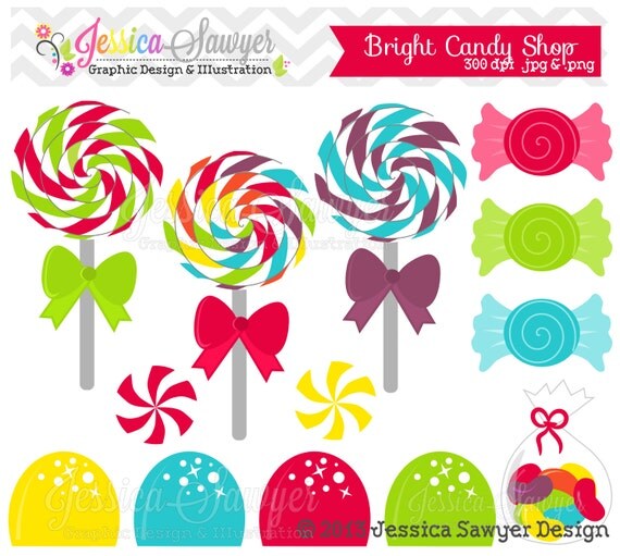 INSTANT DOWNLOAD, candy shop clip art - rainbow birthday party - lollipops and gumdrops - cards, stationary, invitation Il_570xn