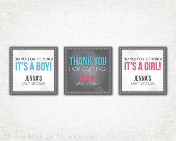 Gender Reveal Favor Tags - DIY PRINTABLE Thank You Tag - Gender Neutral - Pink Blue Gray Thank You Label - Gender Reveal Collection Il_570xn