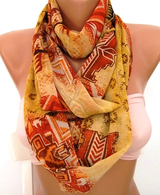 Circle Scarf  Infinity Scarf  Tube scarf... It made with good quality CHIFFON fabric Aztec patterned