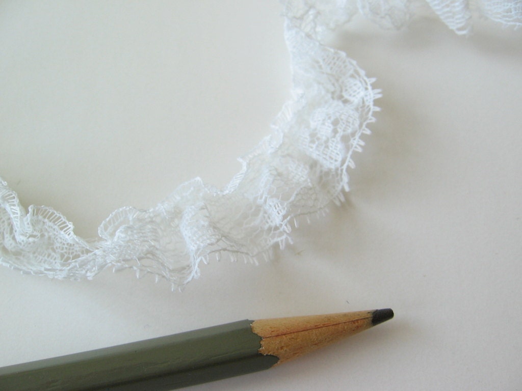 Gathered white lace lace trim per yard by impedimentavintage