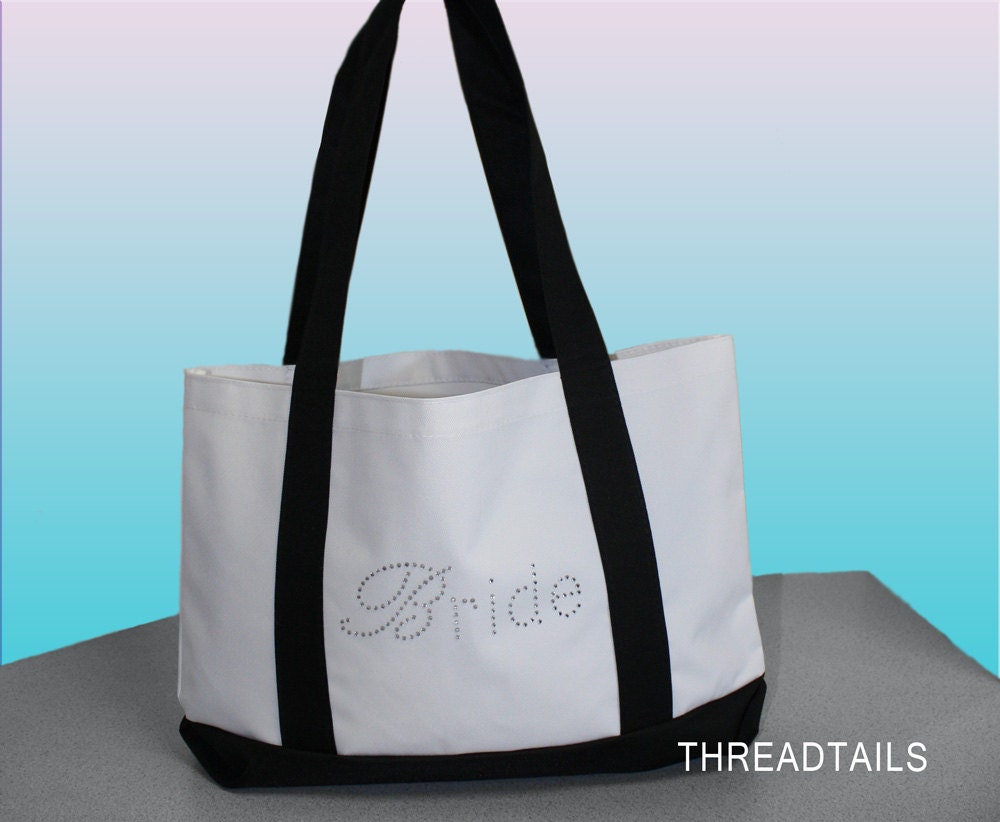 Bride rhinestone bling tote bag. Wedding shower by Threadtails