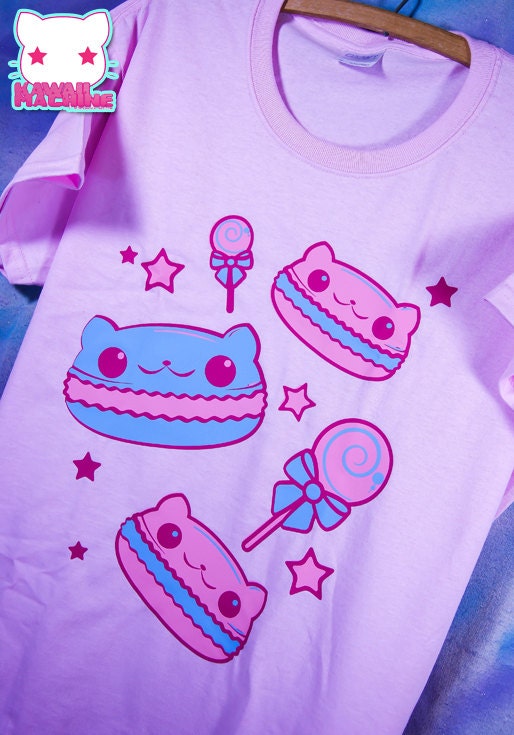 Kawaii Fairy Kei Pastel Macaron Kitty Cats Womens T Shirt Size S-2XL