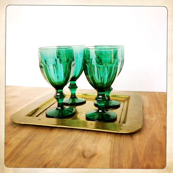 Vintage Libbey Duratuff Teal Green Goblets By Amysvintagedecorium