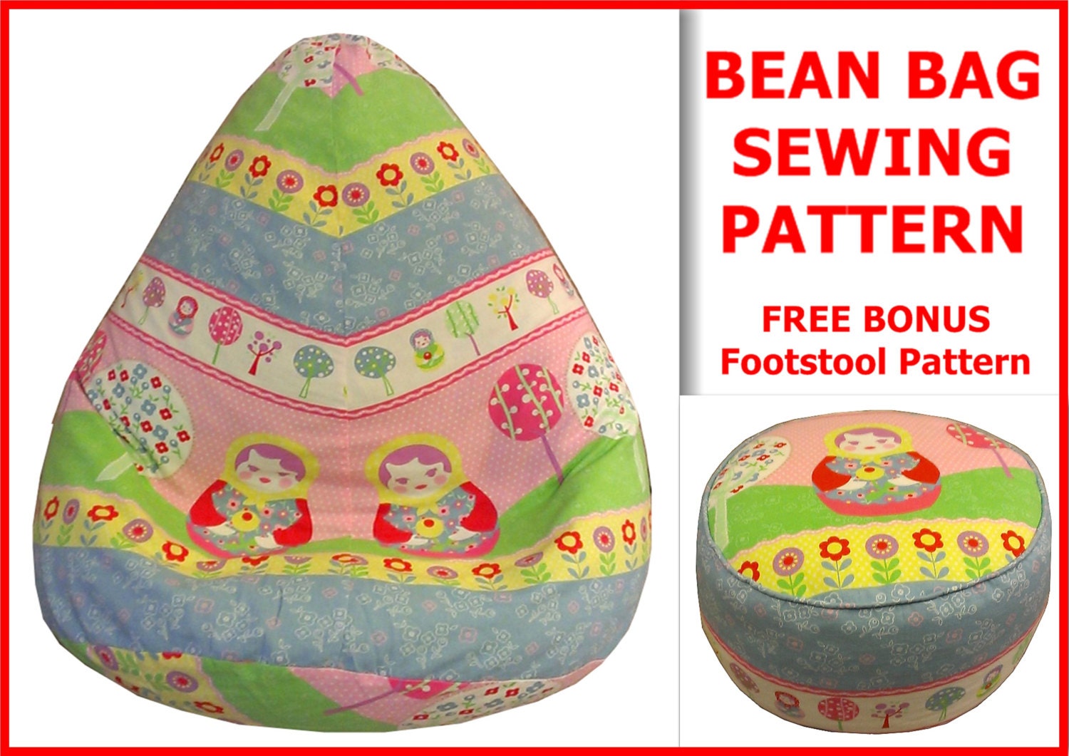 ... BEAN BAG Sewing Pattern with FREE bonus Foot Stool Cushion Pattern