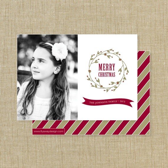 Printable Christmas Photo Card - Merry Wreath / Printable Photo Holiday Card / DIY Holiday Photo Card / DIY Photo Christmas Card Il_570xn