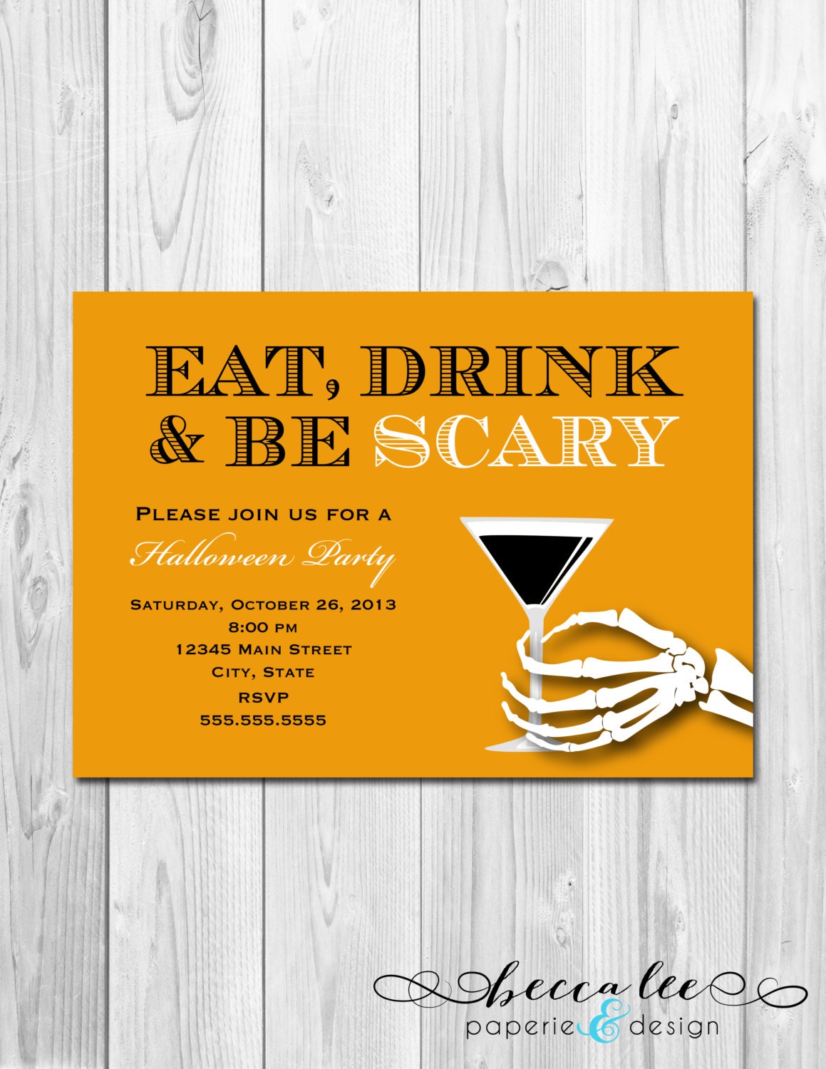 Eat, Drink and Be Scary Halloween Party Invitation - Orange Background - DIY - Printable Il_570xn