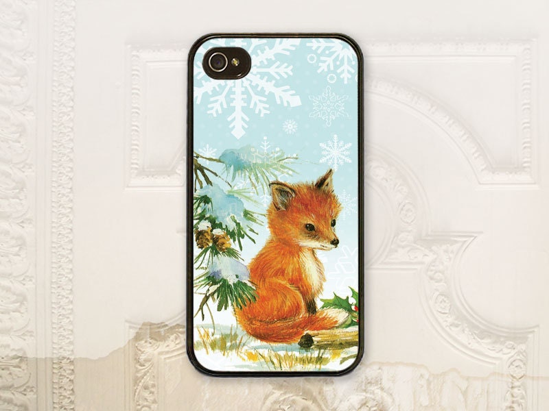 Winter fox cell phone case, iPhone 4 4S, iPhone 5 5S, Galaxy S3, Seasonal phone case, Holiday case, Christmas fox, Aqua snowflake cover - LilStinkerDesign