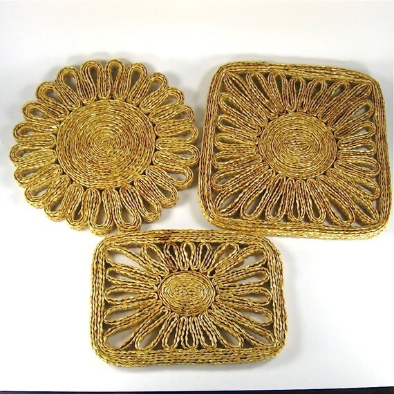 Straw Trivets Retro 1970s Decor by AntiquesonAscot on Etsy