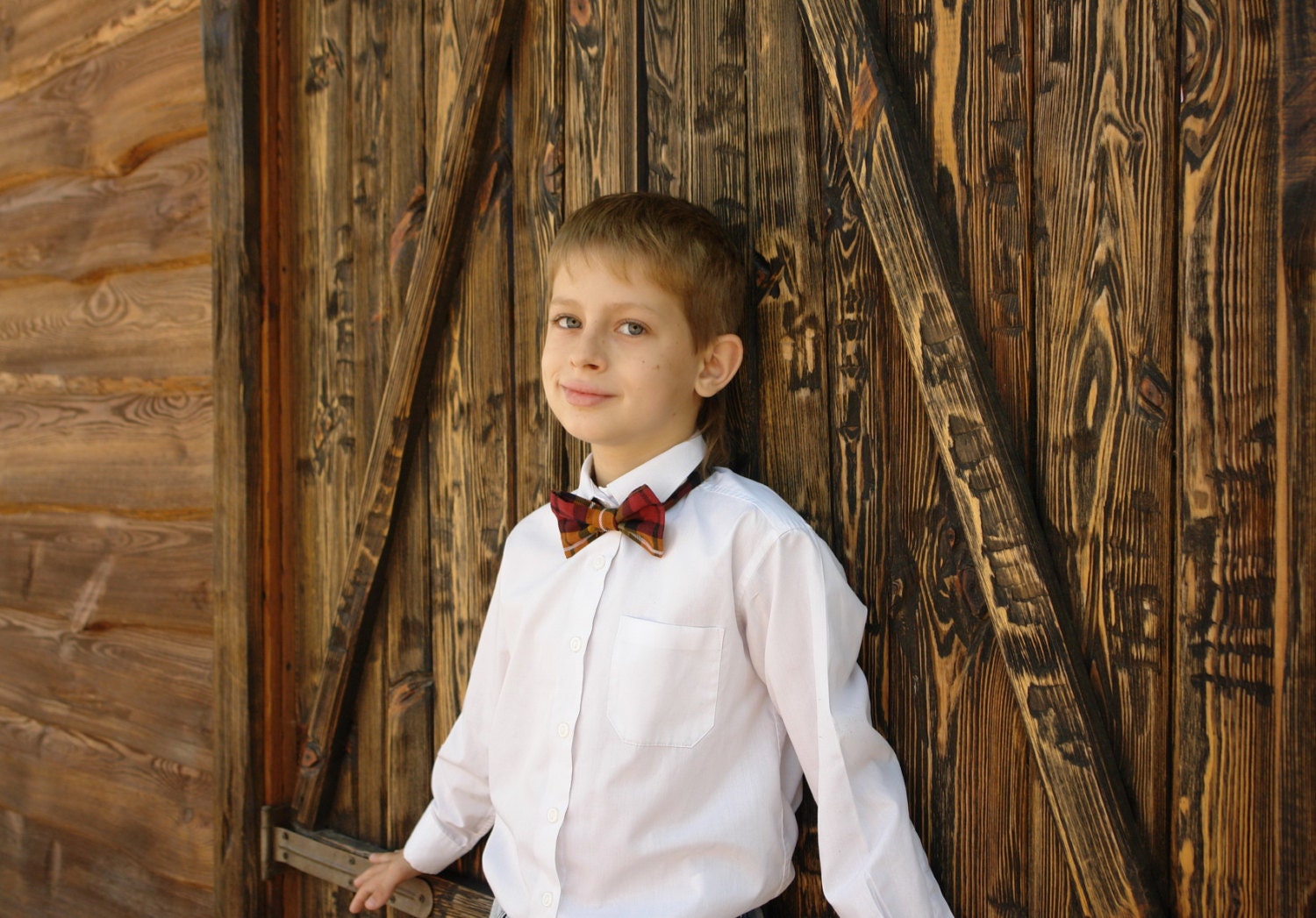 Bow Tie for Boys Orange Plaid Olive Plaid. Gingham tie school. photography prop. Ready to Ship. - TheBestBoysTies