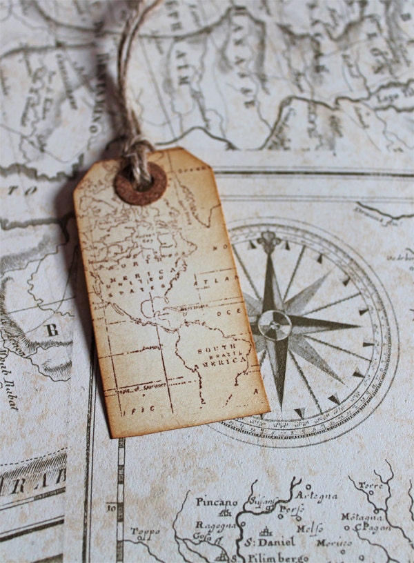 CARTOLOGY old travel map GIFT TAGS (set of 5) hand aged perfect for birthdays weddings and special occassions - Handmadebyrianna