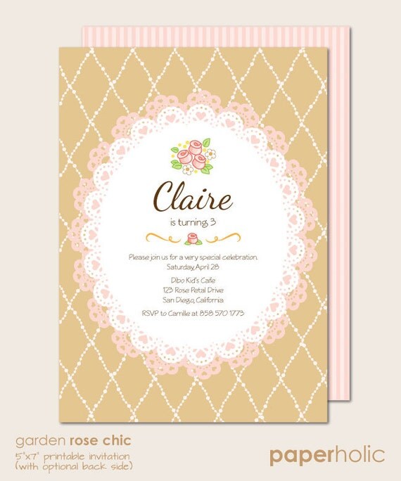 Garden Rose Chic - CUSTOM Party Invitation - PDF Printable by Paperholic Il_570xn