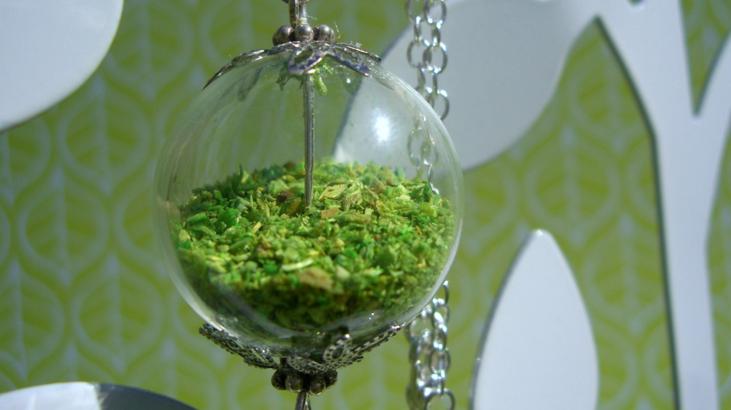 Globe glass necklace, bubble jewelry, spring green - PinkSkink