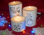 Christmas Birch Candle Holders, Let It Snow, Festive Holiday Saying, Rustic Christmas - Northwoodswood